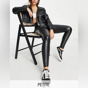 Bershka Petite faux leather legging in black